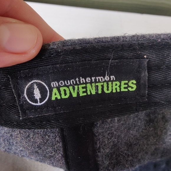 Live The Adventure Gray and Brown Wool Blend Camp Hat Cap Leather Emblem w Trees - Picture 9 of 10